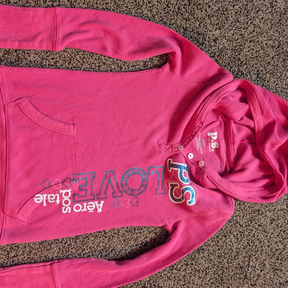 Aeropostale Pink P.S. Hooded Waffle-Knit Pullover